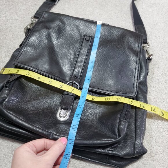 MATT & NAT Narrow Messenger Bag Briefcase Vegan Leather Press Lock Buckle Black - Picture 14 of 16